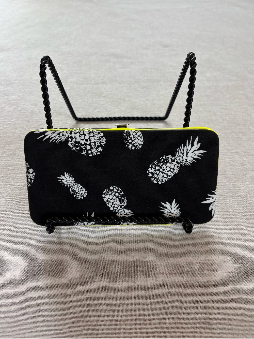 Claire's Black Pineapple Print Wallet with Neon Yellow Trim Y2K Style